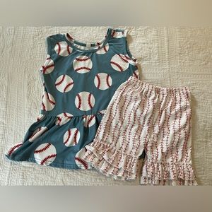 Size 7-8T Girls baseball boutique ruffled tank/short set